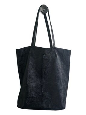 SHINY BLACK LEATHER TOTE BAG